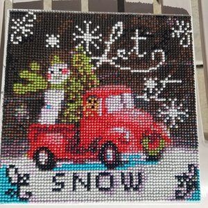 Finished Diamond Art  Let it Snow Red Truck